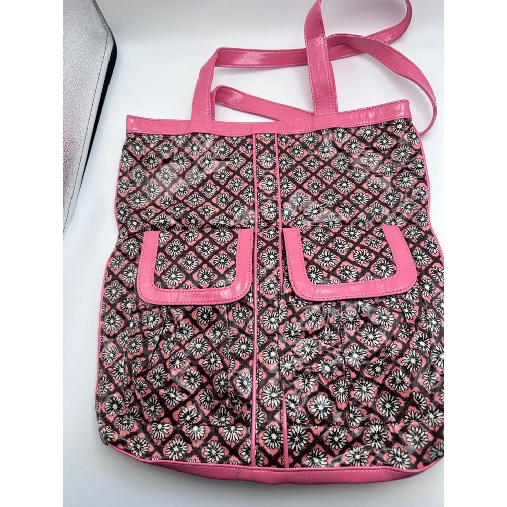 Vera Bradley Frill Mocha Rogue  Daisy Pink Black Floral Tote Bag  Adjustable Str